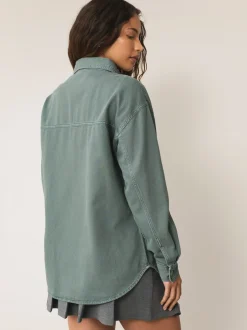 Next - Chemises oversize en Denim Vert