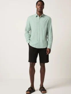 Next Vert - Col Classique - Chemises longues Blend de lin de coton Discount