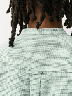 Next Vert - Col grand-père. - Chemise à manches courtes en lin et coton mélangés Online