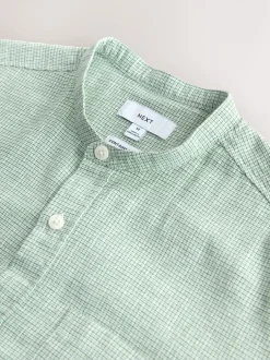 Next Vert - Col grand-père. - Chemise à manches courtes en lin et coton mélangés Online