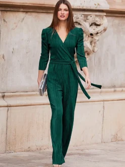 Sosandar Vert - Combinaison plissée enveloppante sur le devant Sale