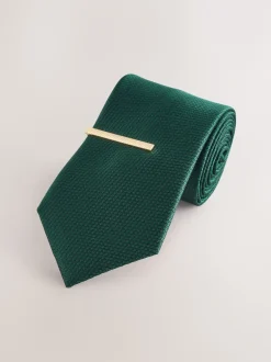 Next - Cravate texturée avec pince à cravate Vert Hot