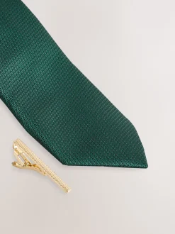 Next - Cravate texturée avec pince à cravate Vert Hot