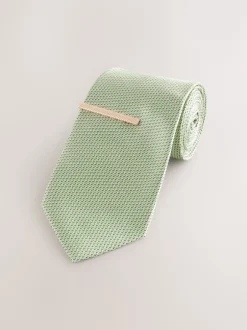 Next - Cravate texturée avec pince à cravate vert Sale