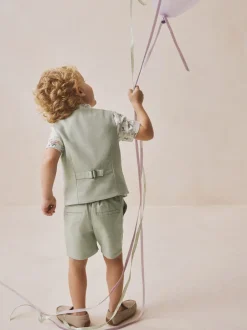 Next - Ensemble gilet, chemise, short et cravate (3mois9ans) vert Discount