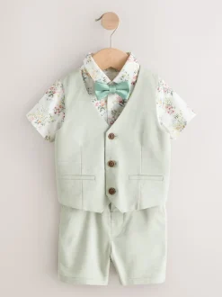 Next - Ensemble gilet, chemise, short et cravate (3mois9ans) vert Discount