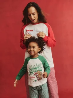 Cotton On Vert - Ensemble pyjama à manches longues en coton sur adulte assorti pour la famille Noël Hot