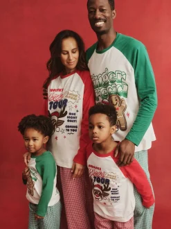 Cotton On Vert - Ensemble pyjama à manches longues en coton sur adulte assorti pour la famille Noël Hot