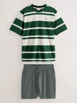 Next Vert - Ensemble pyjama rayé en jersey à manches courtes Outlet