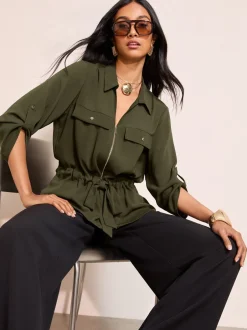 Friends Like These Vert - chemise de style utilitaire à nouer à la taille Clearance