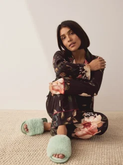 Next Vert à la menthe - Chaussons curseurs doublés de fausse fourrure Best