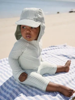 Next Vert à la menthe - Ensemble maillot de bain et chapeau anti-soleil rayé (3mois-7ans)