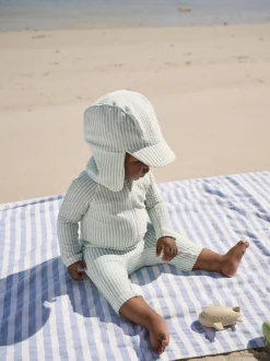 Next Vert à la menthe - Ensemble maillot de bain et chapeau anti-soleil rayé (3mois-7ans)