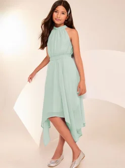 Lipsy Vert - Ourlet mouchoir Halter Occasion Robe (7-16ans) Sale