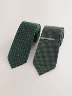 Next - Lot de 2 cravates clip texturées Vert Clearance