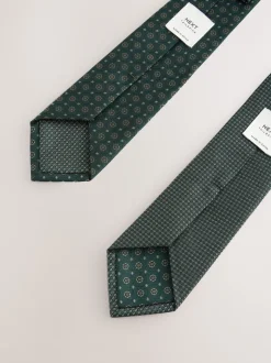 Next - Lot de 2 cravates clip texturées Vert Clearance