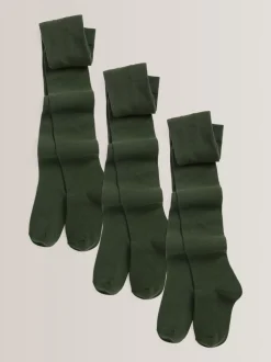 Next - Lot de 3 de collants pour l'école en coton riche Vert Outlet