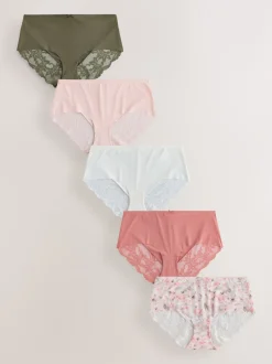 Next - No VPL Lace Back Briefs 5 Pack vert New