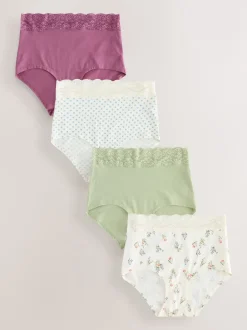 Next - Lot de 4 culottes en coton et dentelle Vert à petites fleurs Sale