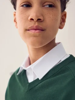 Next - Pull scolaire tricoté à col en V (3-16ans) Vert Sale