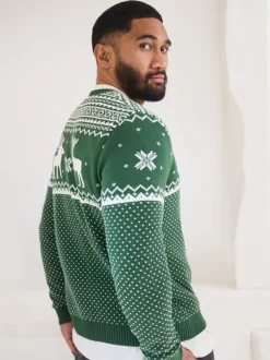 The Little Tailor Vert - Pull à motif jacquard et renne de Noël Best