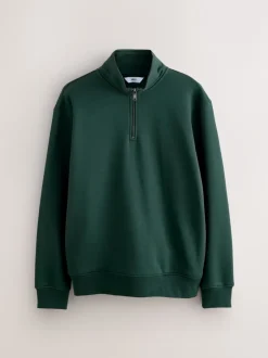 Next - Quart de zip - Sweat-shirt en jersey riche en coton Vert New