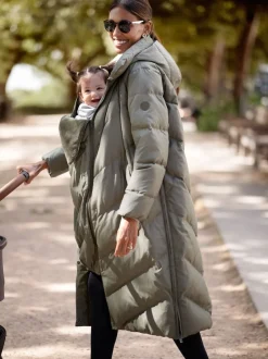 Seraphine Vert - 3-en-1 Long manteau Grossesse à chevrons