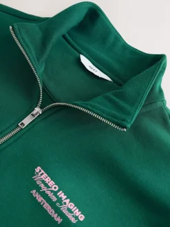 Next Vert - Sweat-shirt à col zippé à imprimé graphique simple Best