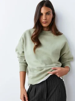 Next - Sweat-shirt super doux Peached Essentials à col rond et coutures vert Outlet