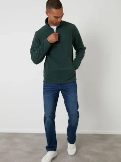 Threadbare Vert - Sweat-shirt quart zippé en micropolaire Outlet
