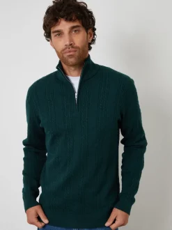 Threadbare Vert - pull à col zippé en maille torsadée Hot