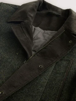 Next Vert - Veste matelassée en laine Blend à chevrons avec col en velours côtelé Hot