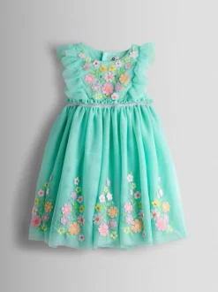 Jojo Maman Bébé Vert clair - Appliqué Floral Tulle Party Dress Best