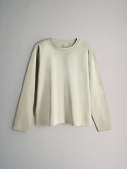 The Set - lot de 4 t-shirts décontractés à manches longues 100% coton Vert clair/Rose/Blanc/Rayure Discount