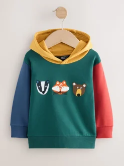 Next - Sweat à capuche imprimé à manches longues (3mois-7ans) Vert color block Online