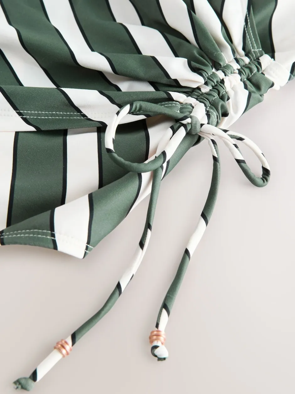 Next - Maillot de bain gainant le ventre froncé Vert et Crème Rayure Sale