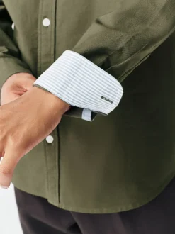 Next - Ajustement régulier - Chemise Oxford à manches longues vert foncé Discount