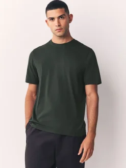 Next - Ajustement régulier - T-shirt Essential Col rond en coton Vert foncé Sale