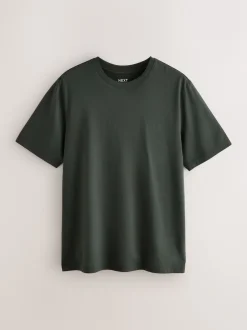 Next - Ajustement régulier - T-shirt Essential Col rond en coton Vert foncé Sale