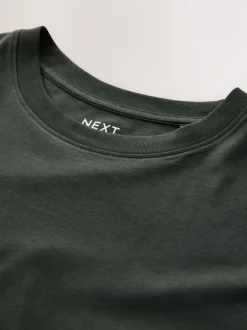 Next - Ajustement régulier - T-shirt Essential Col rond en coton Vert foncé Sale
