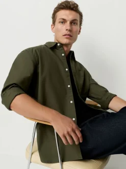 Next - Ajustement régulier - Chemise Oxford à manches longues vert foncé Clearance
