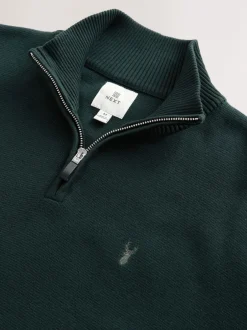 Next vert foncé - Logo cerf - Pull N.Premium Coupe classique 100% Coton Premium à fermeture éclair Hot
