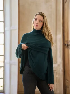 Seraphine vert foncé - Pull de grossesse et d’allaitement à col roulé en cachemire mélangé haut de gamme Best