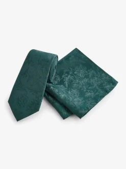 Next Vert forêt - Ajusté - Tie Et Pocket Square Set Discount