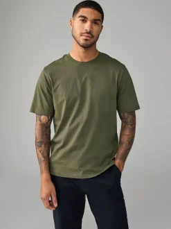 Next - Ajustement régulier - T-shirt Essential Col rond en coton Vert kaki Clearance