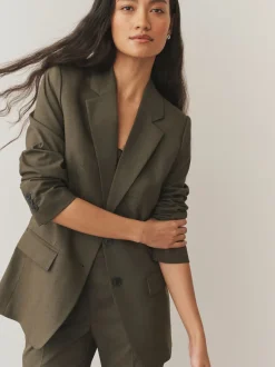 Next Vert kaki - Blazer simple boutonnage en laine Outlet