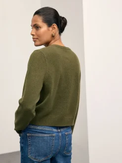 Next - Cardigan ajusté ultra-doux à col rond en laine Vert kaki Outlet