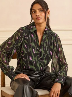 Love & Roses Vert kaki - Chemise à manches longues boutonnée New