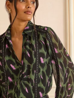 Love & Roses Vert kaki - Chemise à manches longues boutonnée New