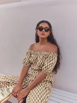 Next Vert kaki - Combinaison ample 100% coton à épaules dénudées Discount